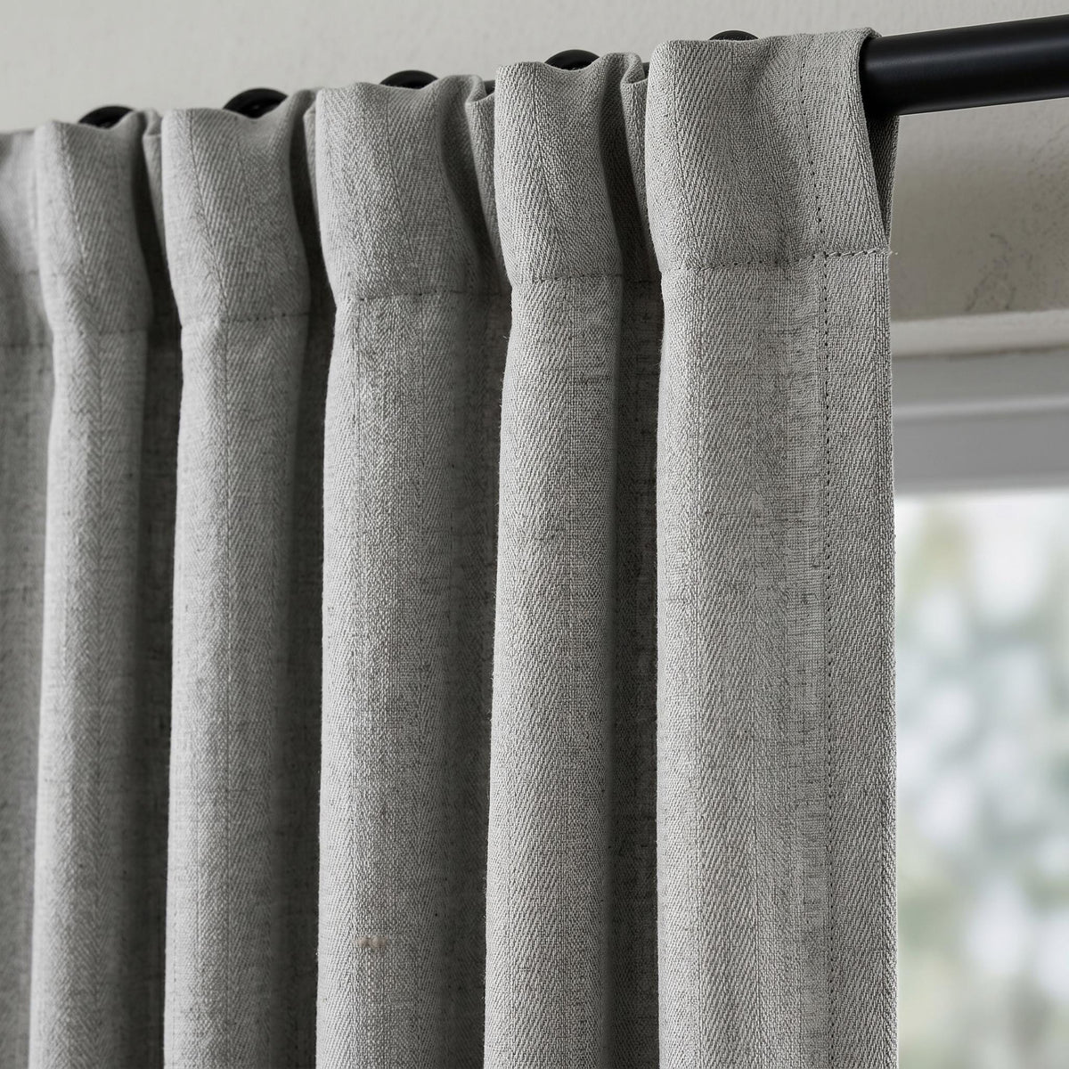 Light Greige Linen Herringbone Curtains, Heavy Natural Grey Drapes, Custom Blackout or Cotton Lined Panels — image 2