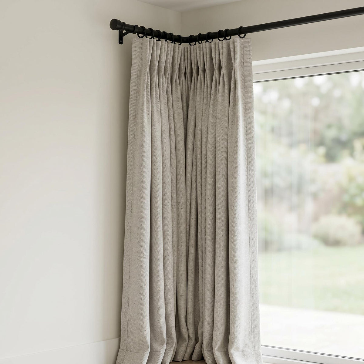 Light Greige Linen Herringbone Curtains, Heavy Natural Grey Drapes, Custom Blackout or Cotton Lined Panels — image 9