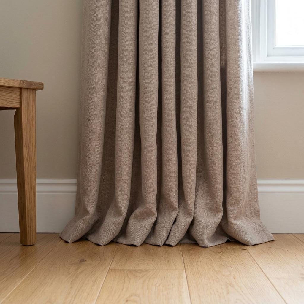 Warm Taupe Beige Pure Linen Herringbone Curtains, Custom Heavy Drapes, Farmhouse Window Panels, Blackout or Cotton Lined — image 5