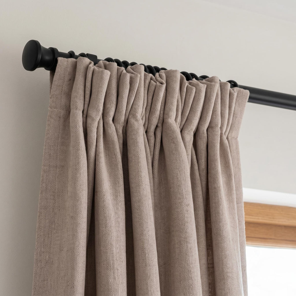 Warm Taupe Beige Pure Linen Herringbone Curtains, Custom Heavy Drapes, Farmhouse Window Panels, Blackout or Cotton Lined — image 6