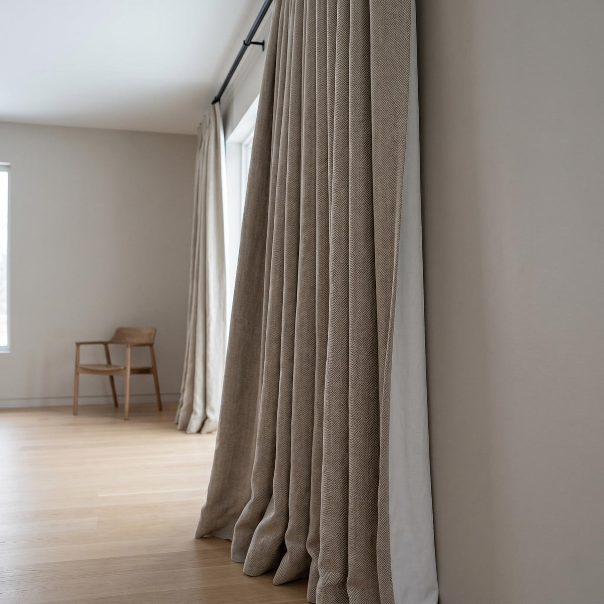 Natural Beige Pure Linen Herringbone Curtains, Oatmeal Taupe Farmhouse Drapes, Custom Blackout or Cotton Lined Panels — image 8