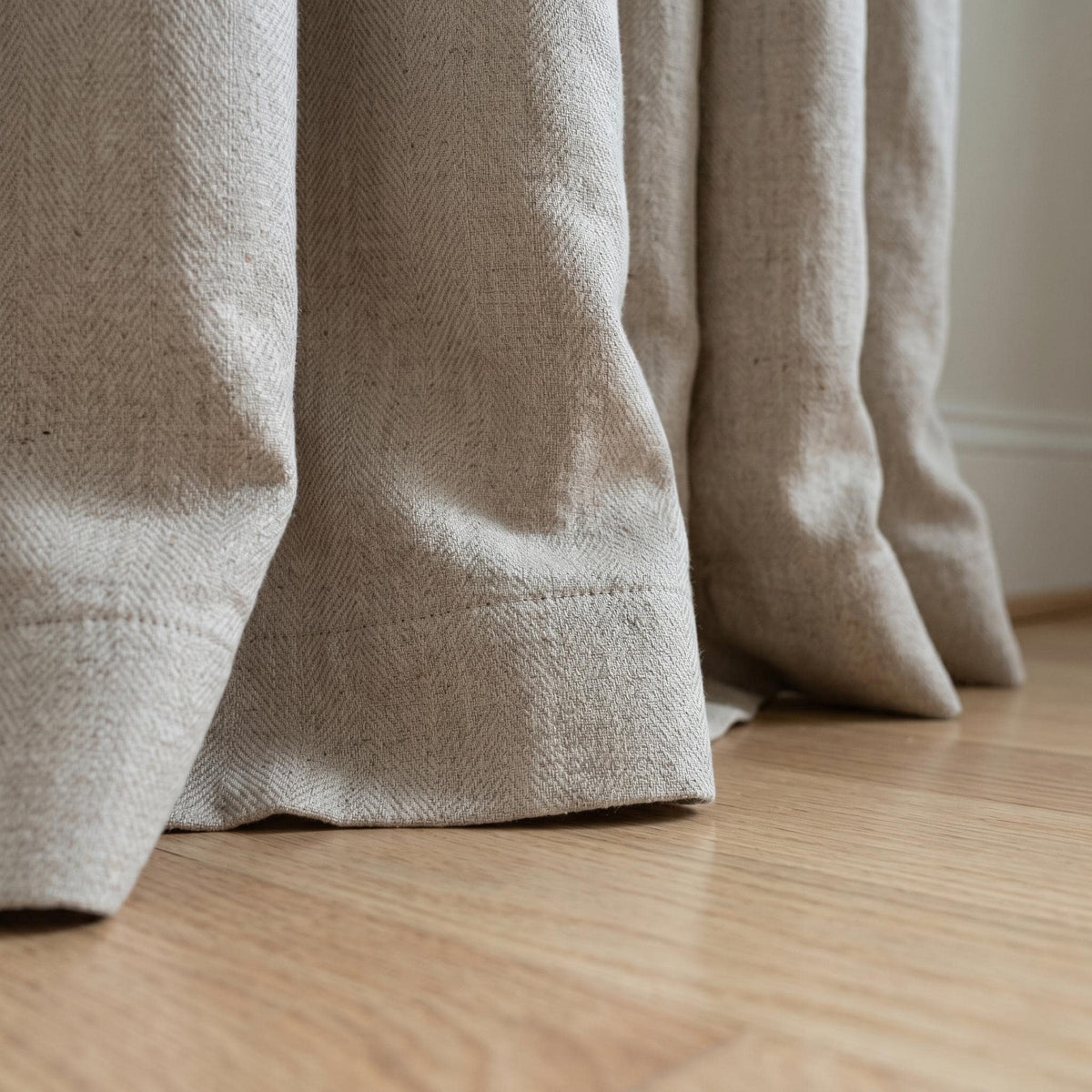 Natural Beige Pure Linen Herringbone Curtains, Oatmeal Taupe Farmhouse Drapes, Custom Blackout or Cotton Lined Panels — image 4