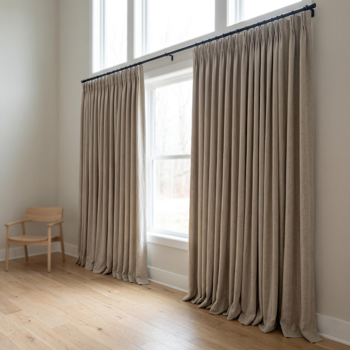 Natural Beige Pure Linen Herringbone Curtains, Oatmeal Taupe Farmhouse Drapes, Custom Blackout or Cotton Lined Panels — image 6