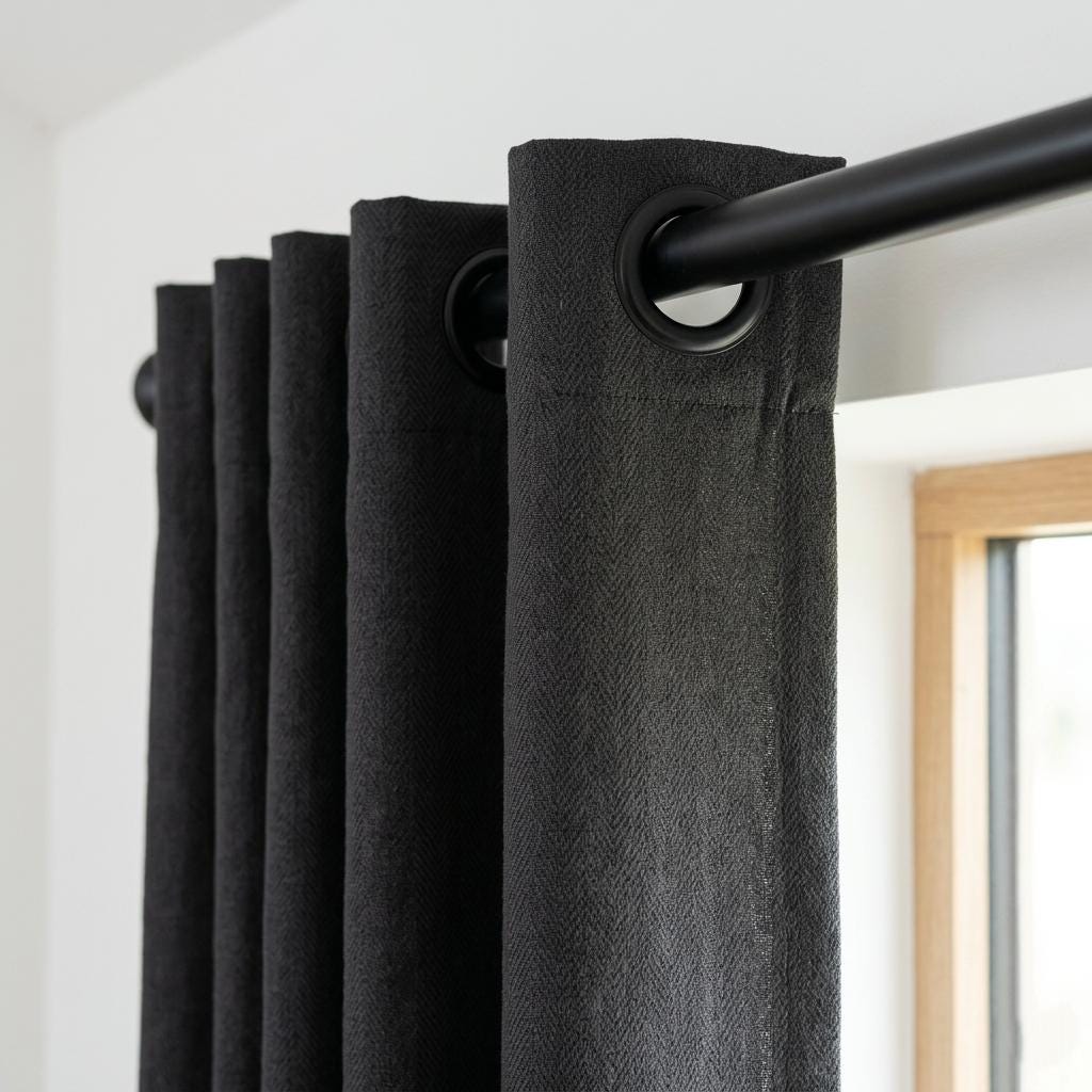 Dark Charcoal Pure Linen Herringbone Curtains, Custom Blackout Drapes, Organic Cotton Lined Panels, Grommet Curtains — image 3