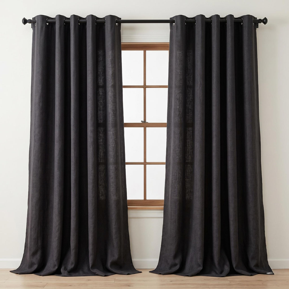 Dark Charcoal Pure Linen Herringbone Curtains, Custom Blackout Drapes, Organic Cotton Lined Panels, Grommet Curtains — image 9