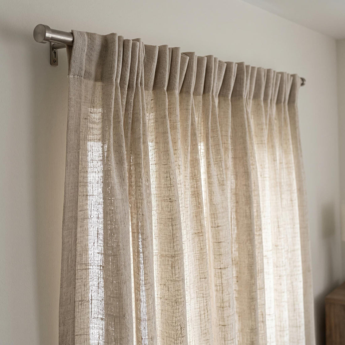 Light Oatmeal Pure Linen Sheer Curtains, Textured Woven Privacy Drapes, Custom Neutral Window Panels — image 1