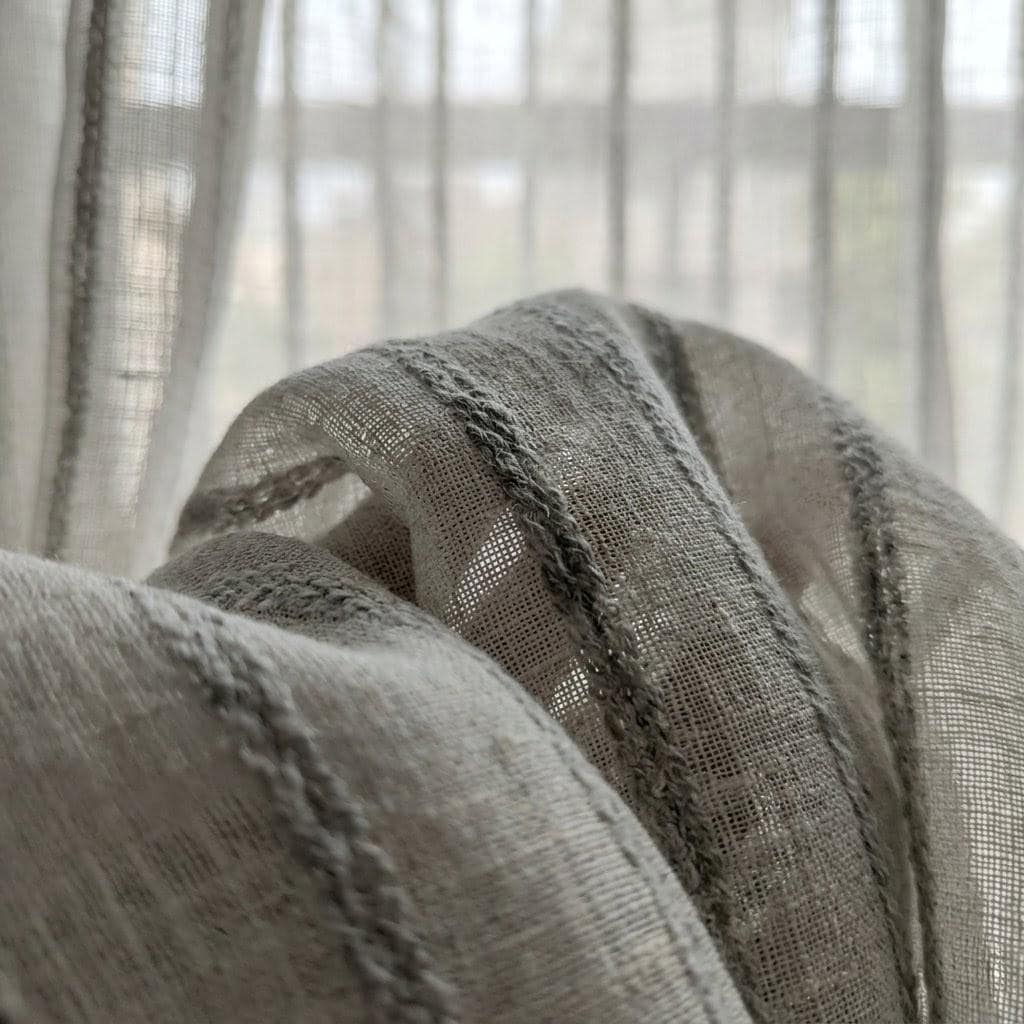 Light Grey Linen Sheer Curtains, Tonal Embroidered Stripe Drapes, Custom Privacy Panels, Neutral Window Curtains — image 10