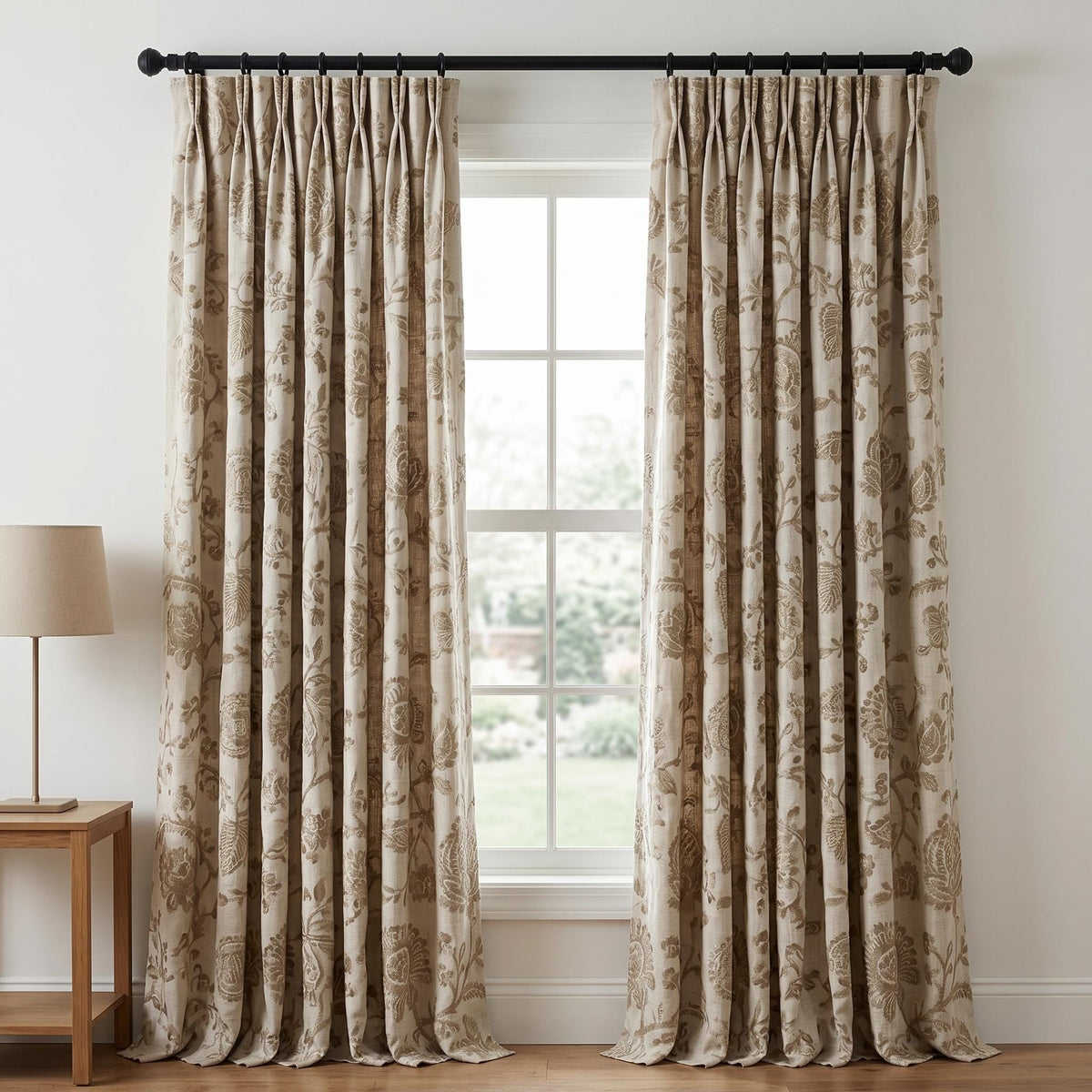 Natural Taupe Linen Embroidered Curtains, Floral Vine Farmhouse Drapes, Heavy Linen Panels, Cotton Lined or Blackout — image 5