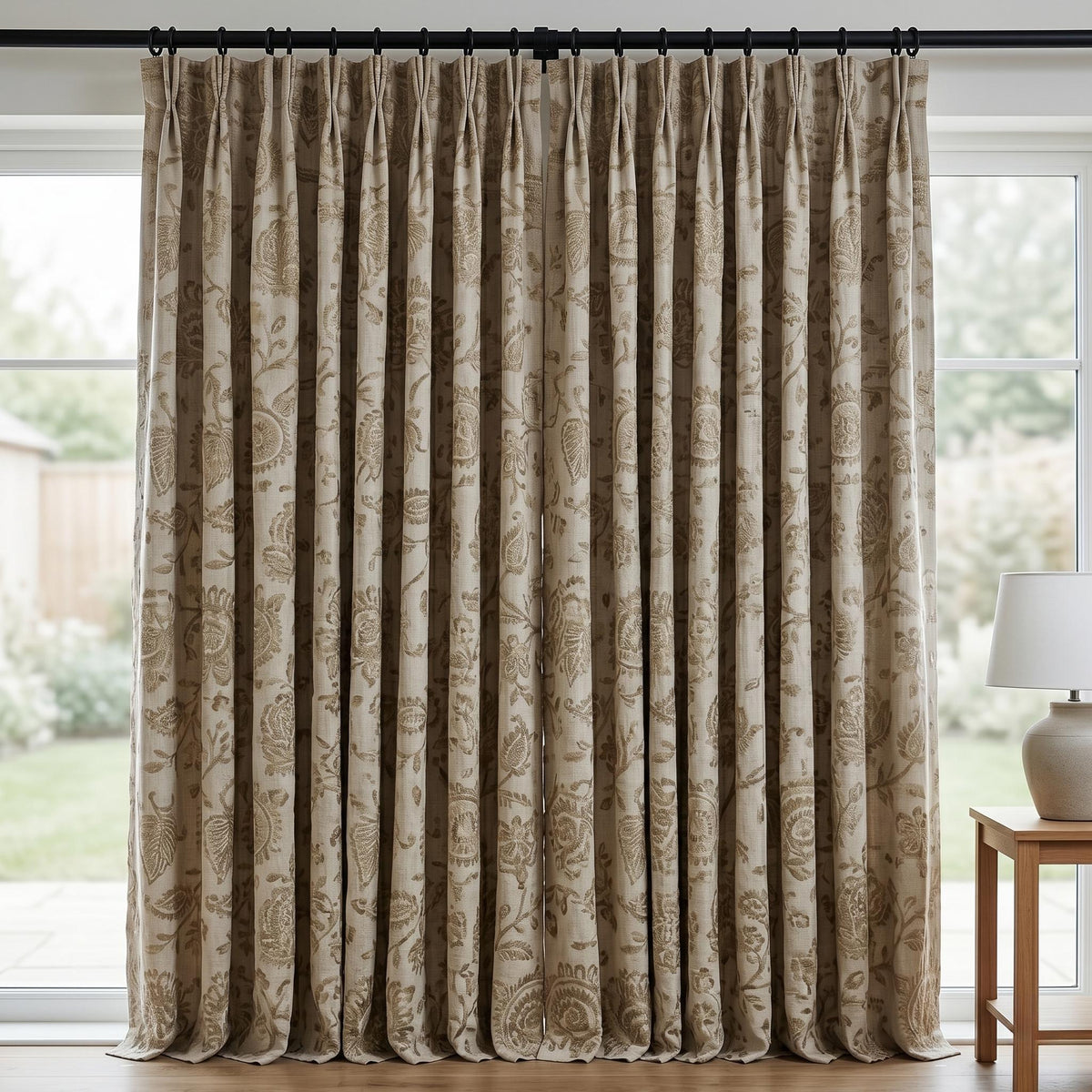 Natural Taupe Linen Embroidered Curtains, Floral Vine Farmhouse Drapes, Heavy Linen Panels, Cotton Lined or Blackout — image 7