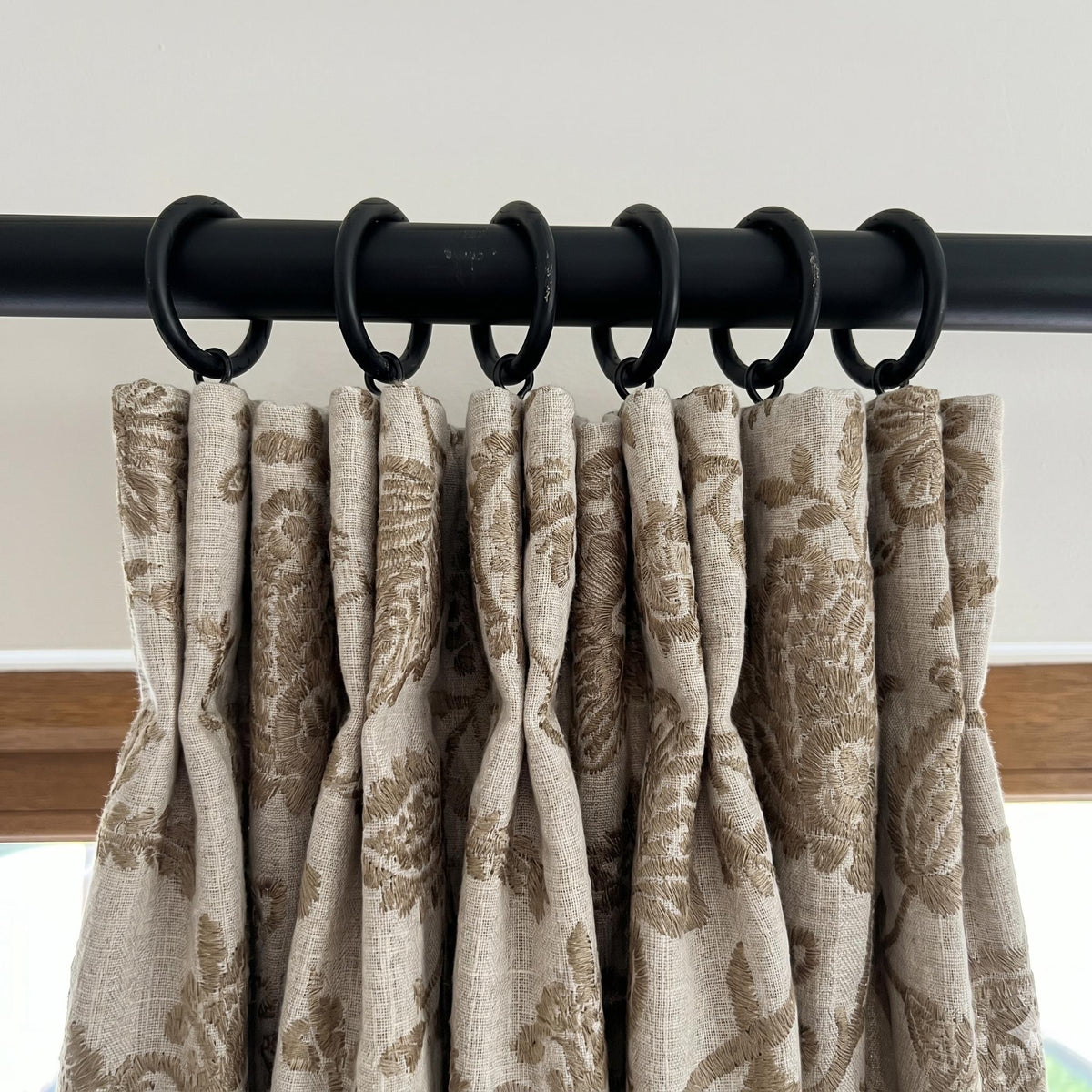 Natural Taupe Linen Embroidered Curtains, Floral Vine Farmhouse Drapes, Heavy Linen Panels, Cotton Lined or Blackout — image 9