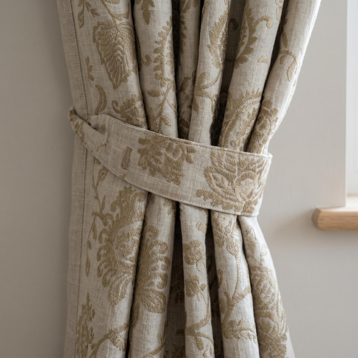 Natural Taupe Linen Embroidered Curtains, Floral Vine Farmhouse Drapes, Heavy Linen Panels, Cotton Lined or Blackout — image 2