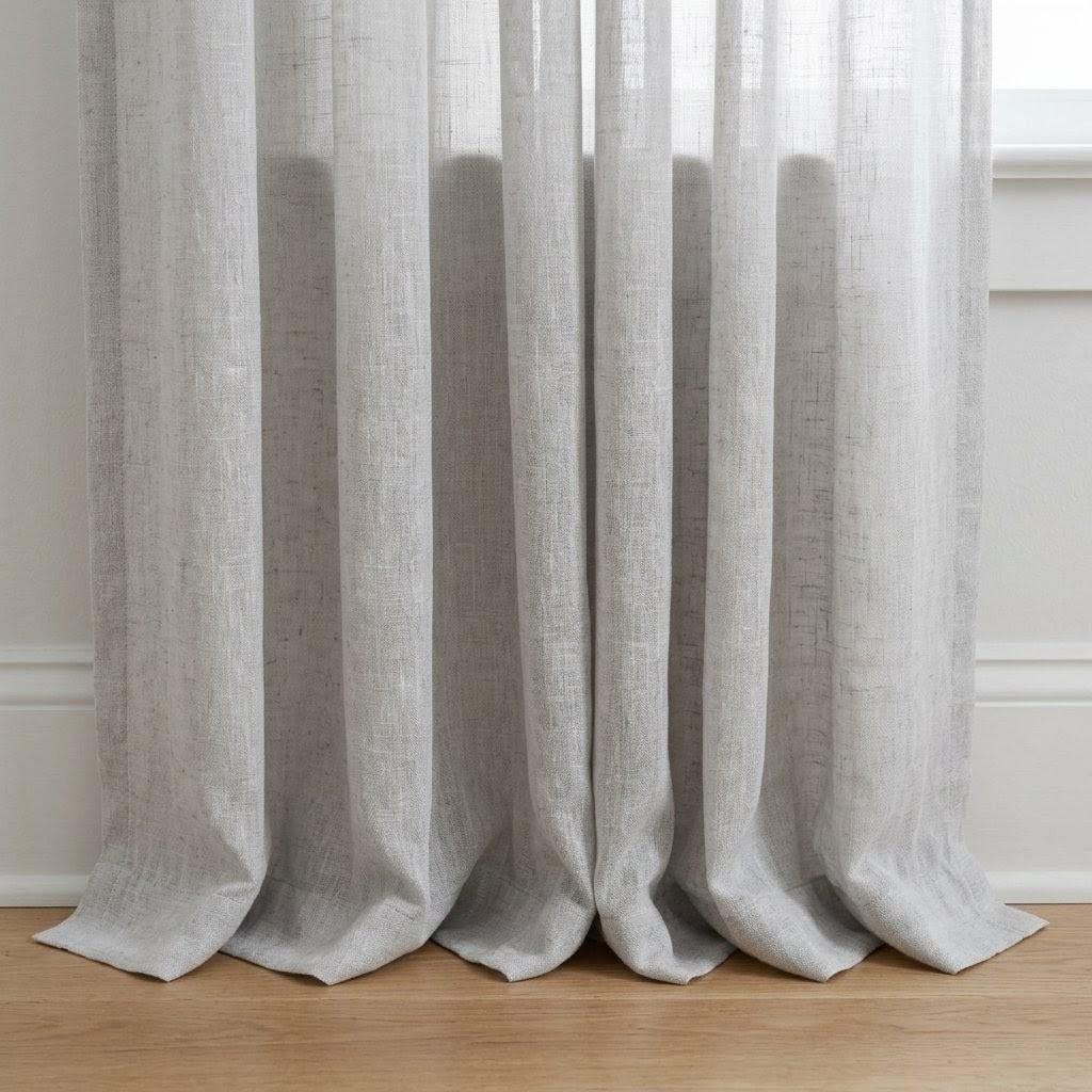 Light Grey Linen Sheer Curtains, Textured Pure Linen Drapes, Custom Privacy Window Panels for Rod or Track — image 5
