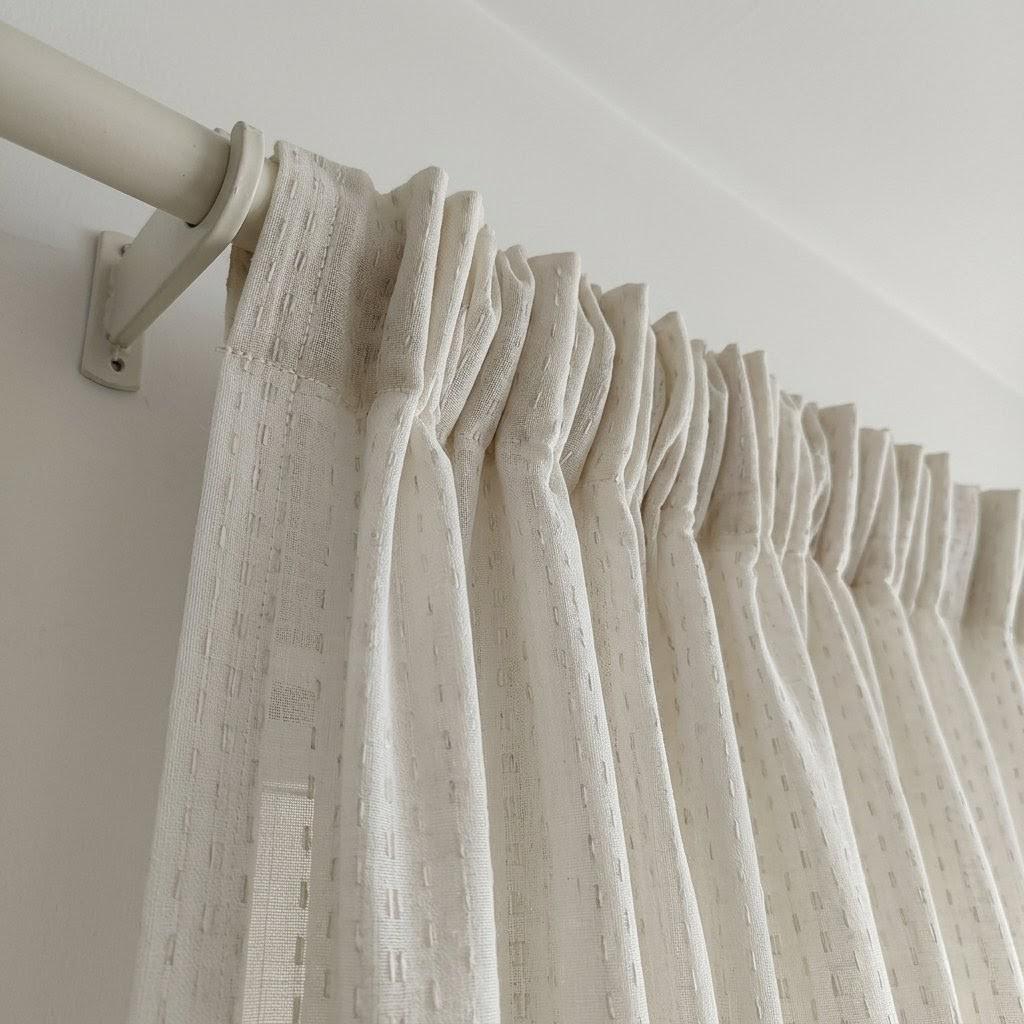 Muted White Pure Linen Sheer Curtains, Grey Embroidered Dash Drapes, Custom Neutral Privacy Panels — image 4