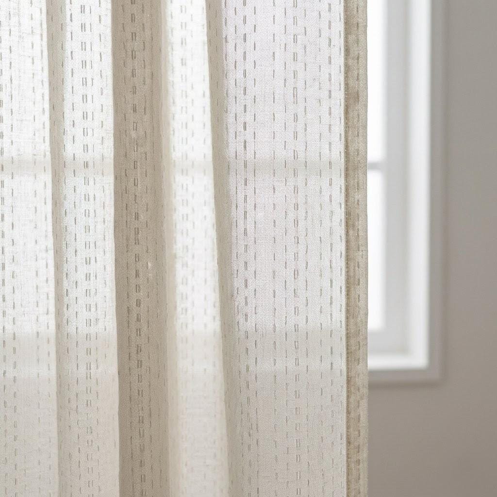 Muted White Pure Linen Sheer Curtains, Grey Embroidered Dash Drapes, Custom Neutral Privacy Panels — image 9