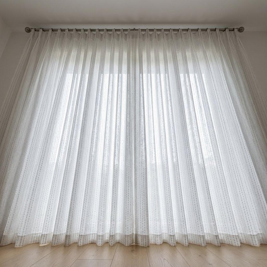 Muted White Pure Linen Sheer Curtains, Grey Embroidered Dash Drapes, Custom Neutral Privacy Panels — image 7