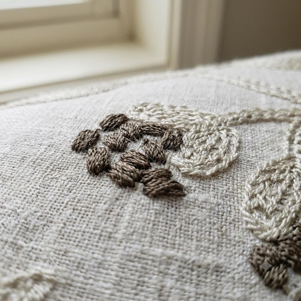 Light Natural Taupe Linen Embroidered Curtains, Botanical Leaf Drapes, Heavy Linen Panels, Cotton Lined or Blackout — image 10