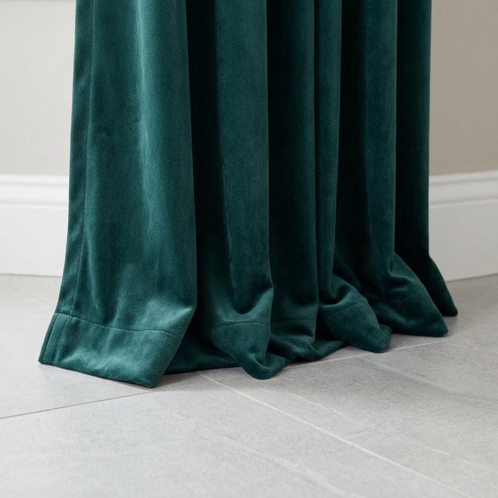 Dark Peacock Teal Velvet Curtains, Blue Green Heavy Drapes, Custom Blackout or Cotton Lined Window Panels — image 4