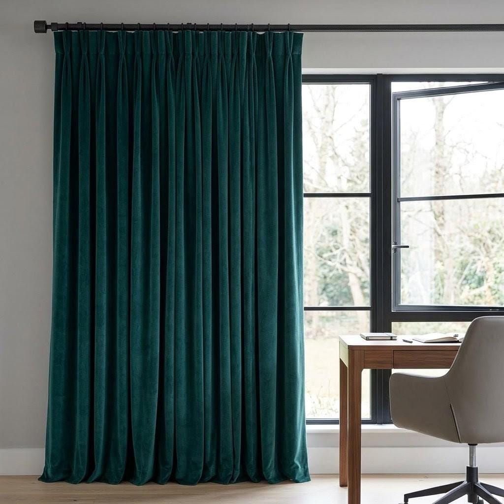 Dark Peacock Teal Velvet Curtains, Blue Green Heavy Drapes, Custom Blackout or Cotton Lined Window Panels — image 7