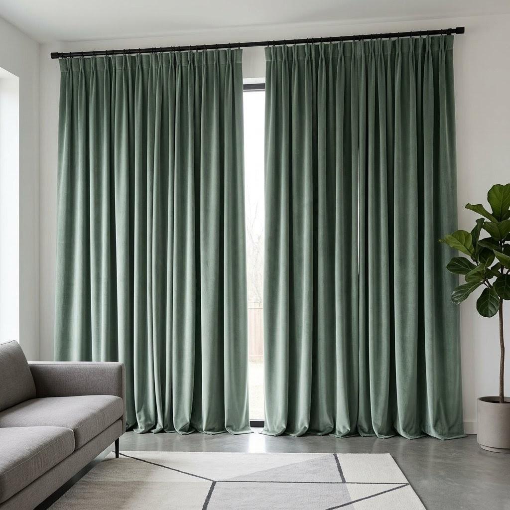Sage Green Velvet Curtains, Heavy Luxury Drapes, Custom Blackout or Cotton Lined Window Panels, Pale Eucalyptus — image 3