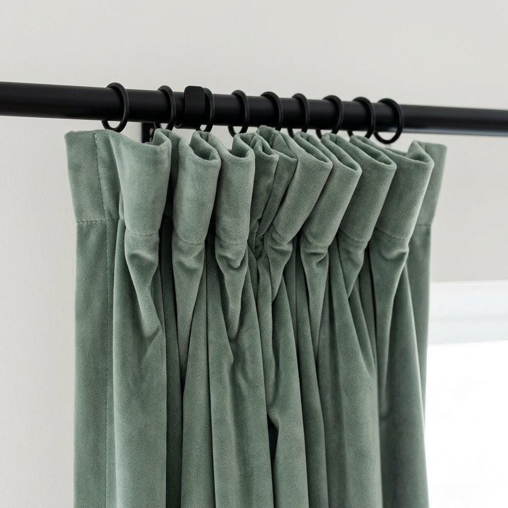 Sage Green Velvet Curtains, Heavy Luxury Drapes, Custom Blackout or Cotton Lined Window Panels, Pale Eucalyptus — image 6