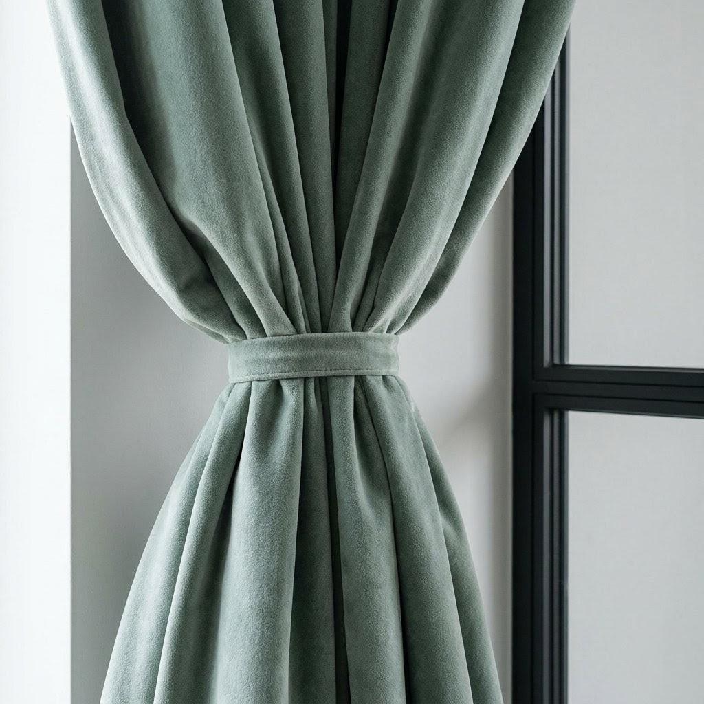 Sage Green Velvet Curtains, Heavy Luxury Drapes, Custom Blackout or Cotton Lined Window Panels, Pale Eucalyptus — image 5