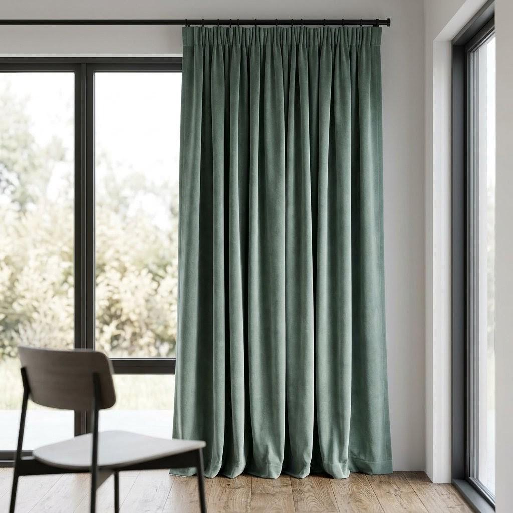 Sage Green Velvet Curtains, Heavy Luxury Drapes, Custom Blackout or Cotton Lined Window Panels, Pale Eucalyptus — image 8