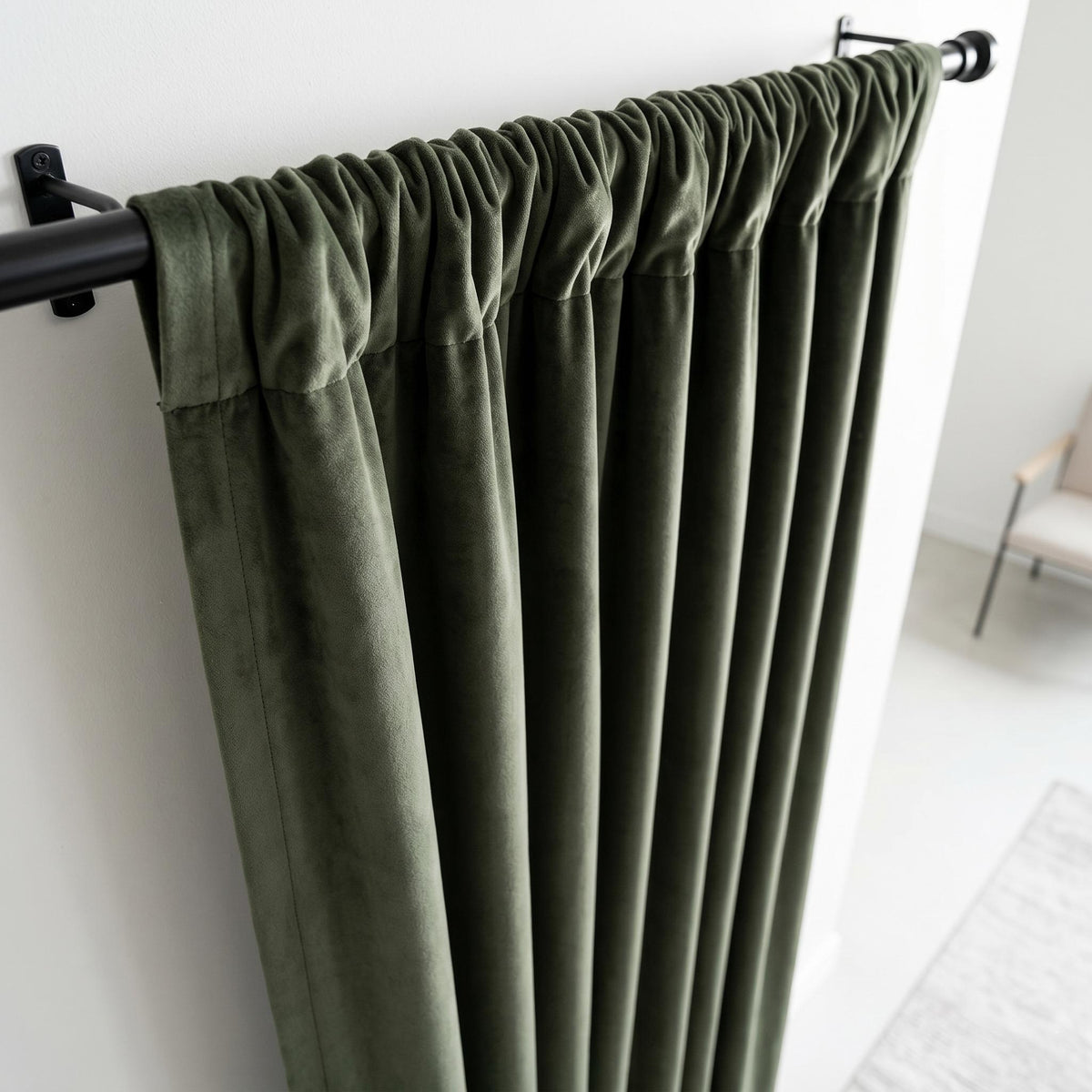 Olive Sage Green Velvet Curtains, Heavy Luxury Drapes, Custom Blackout or Cotton Lined Window Panels — image 9