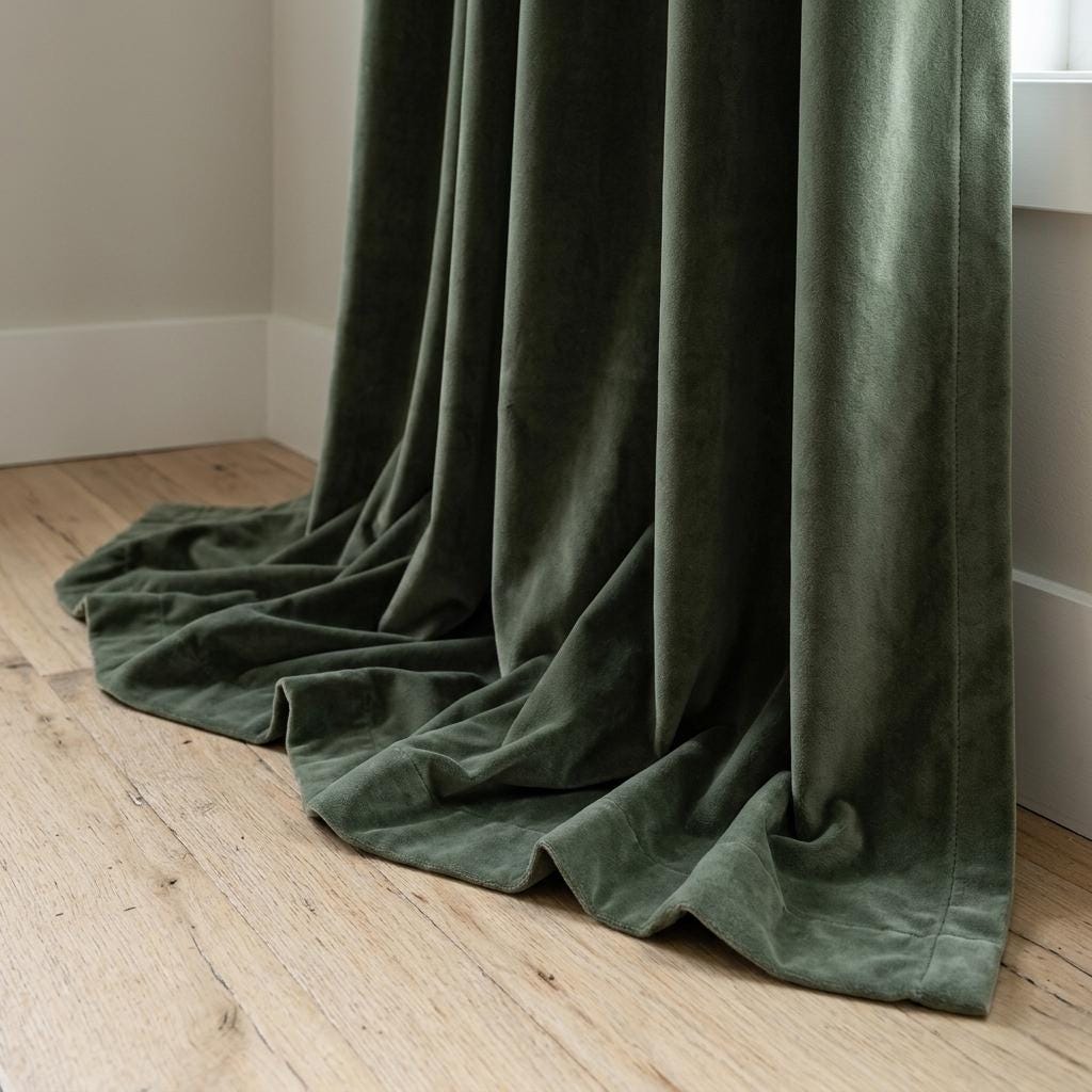 Olive Sage Green Velvet Curtains, Heavy Luxury Drapes, Custom Blackout or Cotton Lined Window Panels — image 2