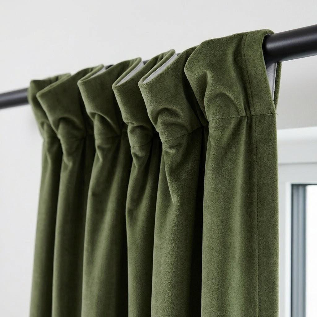 Olive Moss Green Velvet Curtains, Heavy Luxury Drapes, Custom Blackout or Cotton Lined Window Panels — image 5