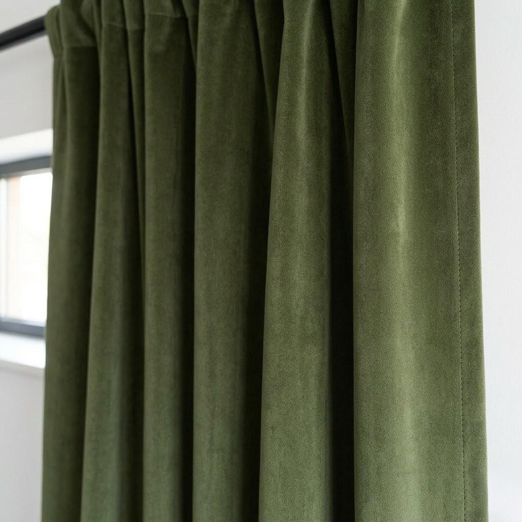 Olive Moss Green Velvet Curtains, Heavy Luxury Drapes, Custom Blackout or Cotton Lined Window Panels — image 4