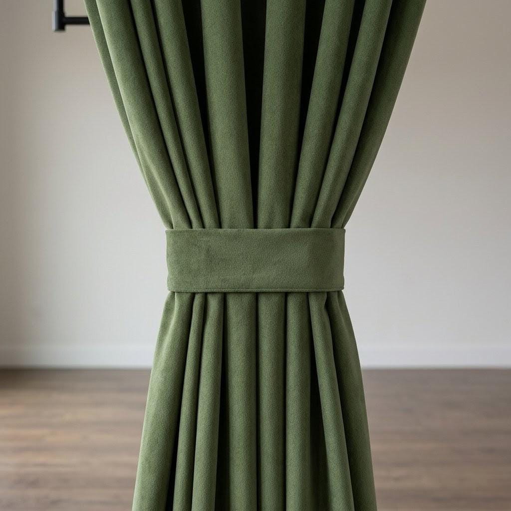 Olive Moss Green Velvet Curtains, Heavy Luxury Drapes, Custom Blackout or Cotton Lined Window Panels — image 1