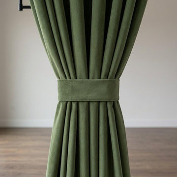 Olive Moss Green Velvet Curtains, Heavy Luxury Drapes, Custom Blackout or Cotton Lined Window Panels — image 1