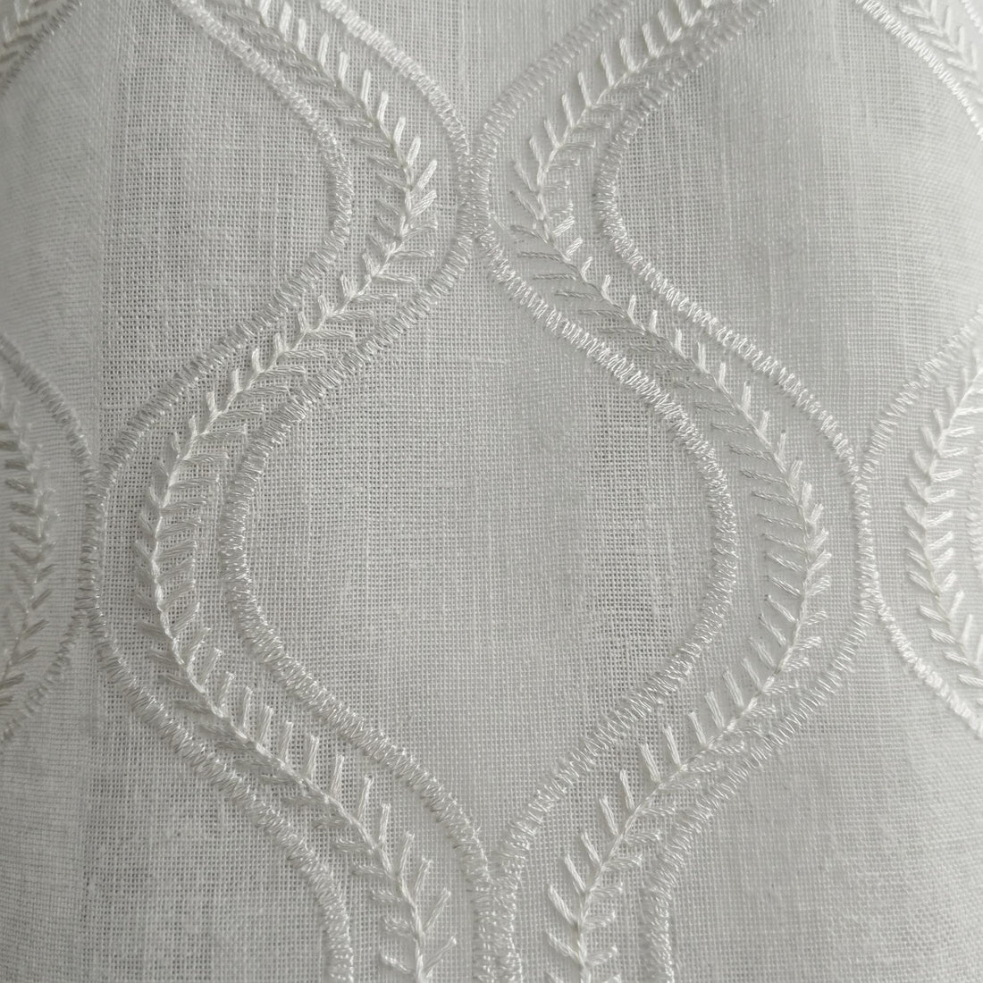 White Pure Linen Sheer Curtains, Tone-on-Tone White Embroidered Vine Drapes, Custom Light Filtering Window Panels — image 1
