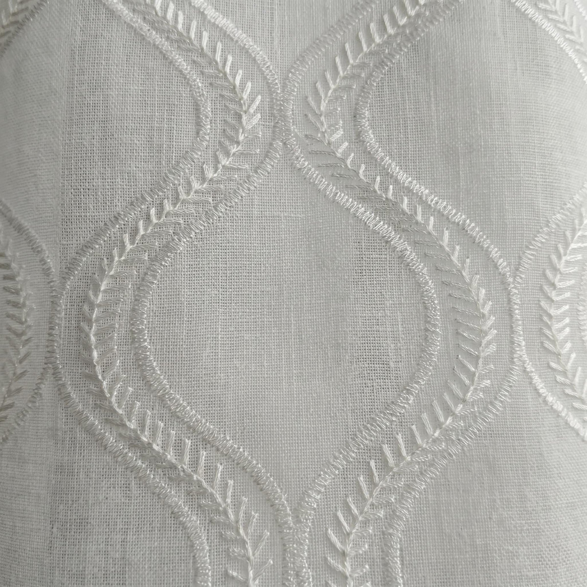 White Pure Linen Sheer Curtains, Tone-on-Tone White Embroidered Vine Drapes, Custom Light Filtering Window Panels — image 2