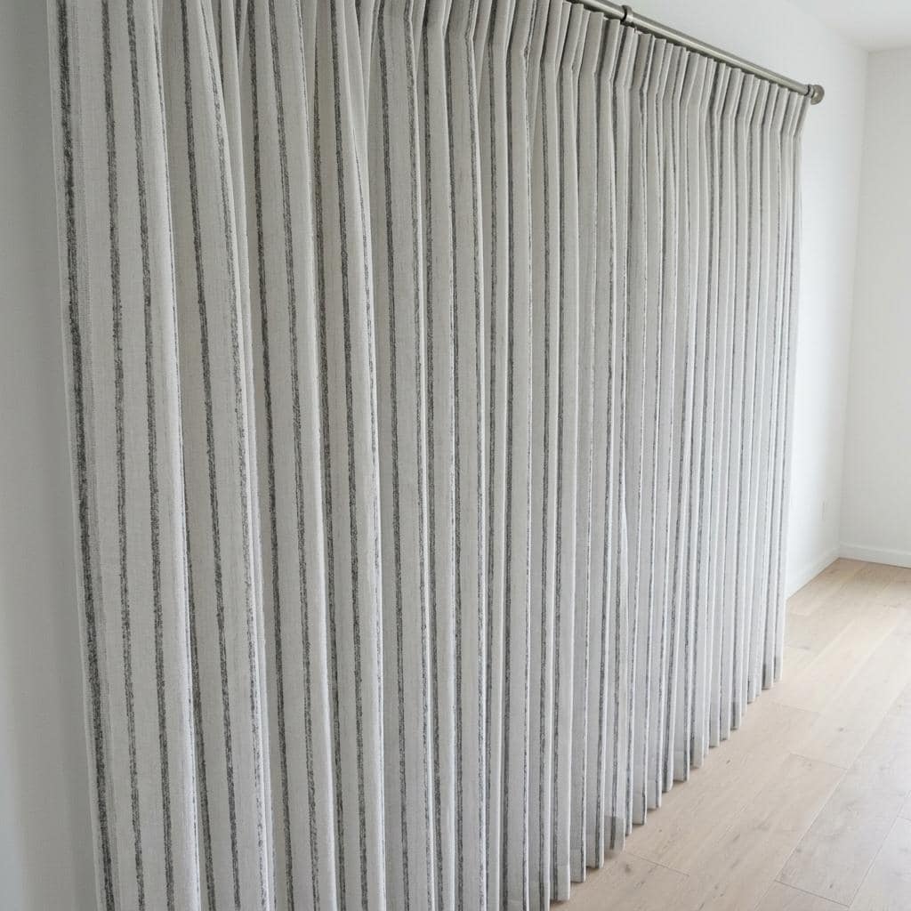White Linen Sheer Curtains, Dark Grey Embroidered Stripe Drapes, Custom Privacy Panels, Modern Window Panels — image 6