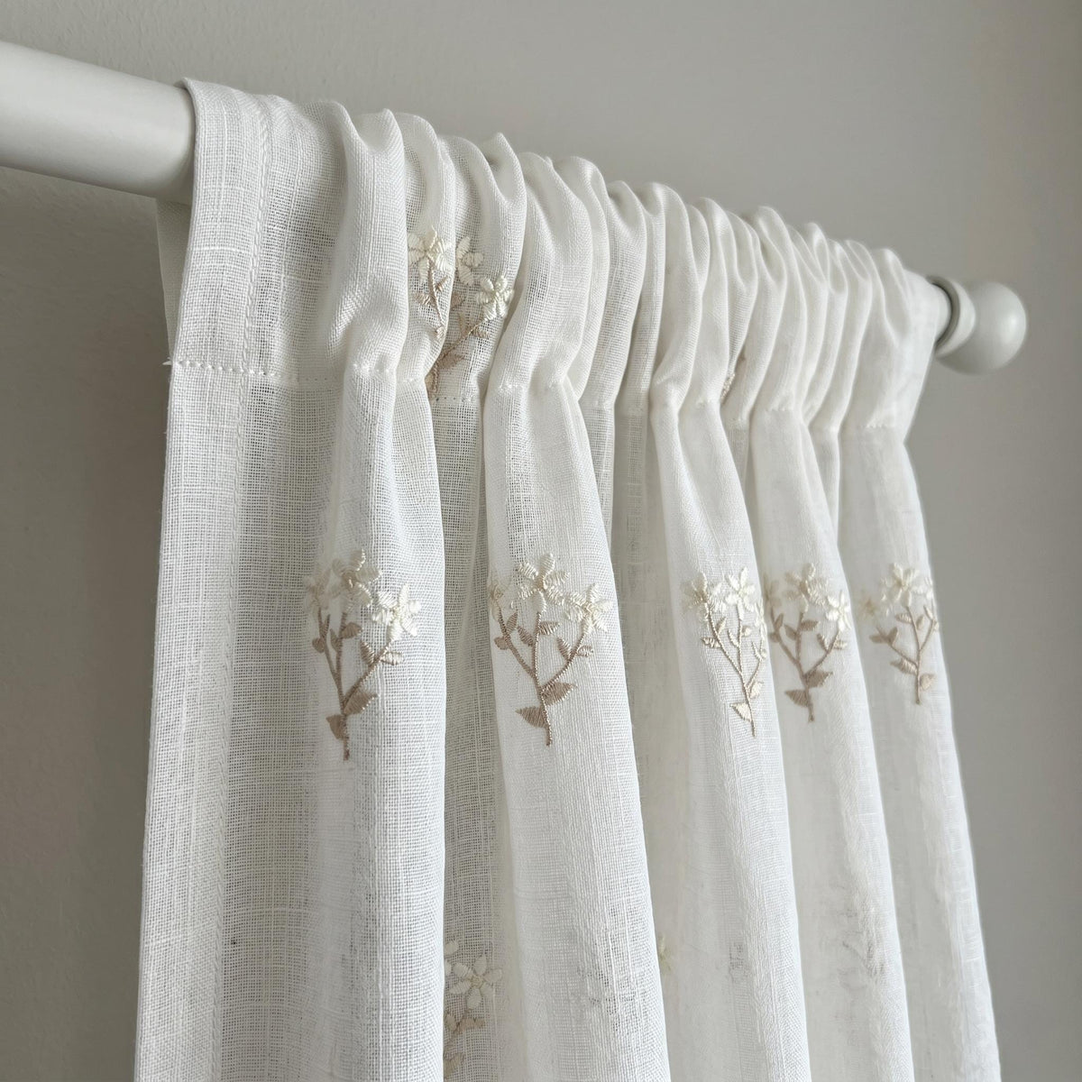 White Pure Linen Sheer Curtains, Ivory Beige Embroidered Wildflower Drapes, Custom Light Filtering Window Panels — image 5