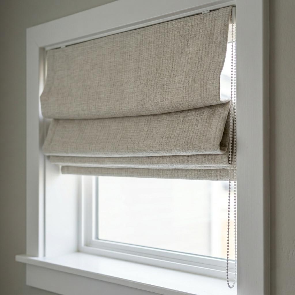 Textured Linen Roman Shade, Oatmeal Beige Woven Roman Blind, Custom Corded Window Shade, Blackout or Cotton Lined — image 4