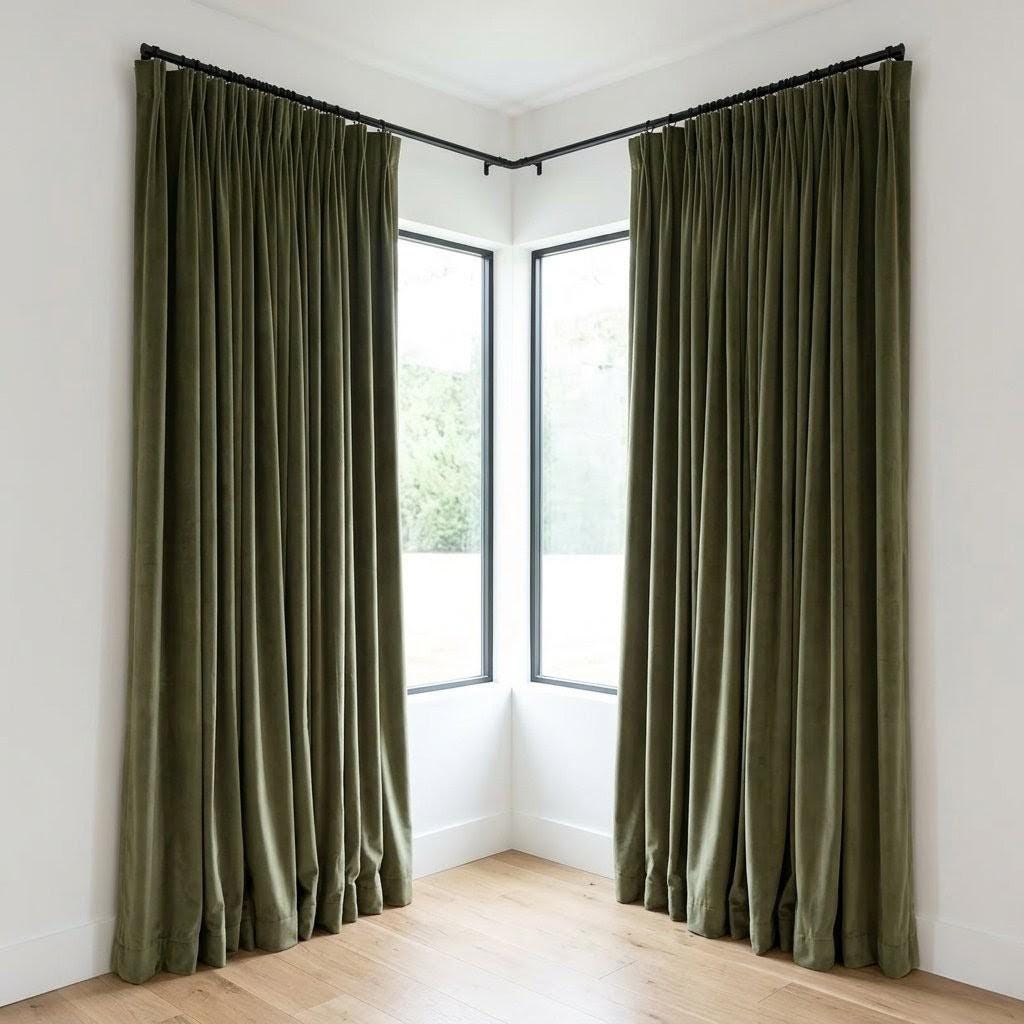 Khaki Olive Green Velvet Curtains, Heavy Luxury Drapes, Custom Blackout or Cotton Lined Window Panels — image 3