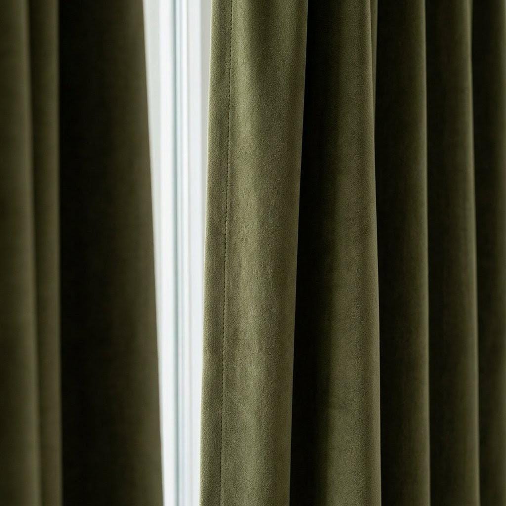 Khaki Olive Green Velvet Curtains, Heavy Luxury Drapes, Custom Blackout or Cotton Lined Window Panels — image 1