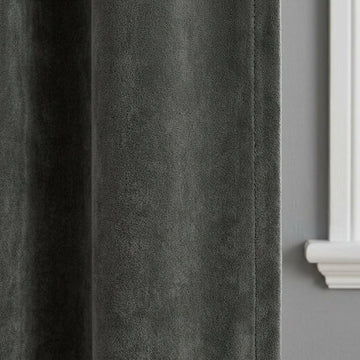Carbon Grey Velvet Curtains, Heavy Blackout Drapes, Luxury Custom Window Panels, Rod Pocket Back Tab Grommet — image 1
