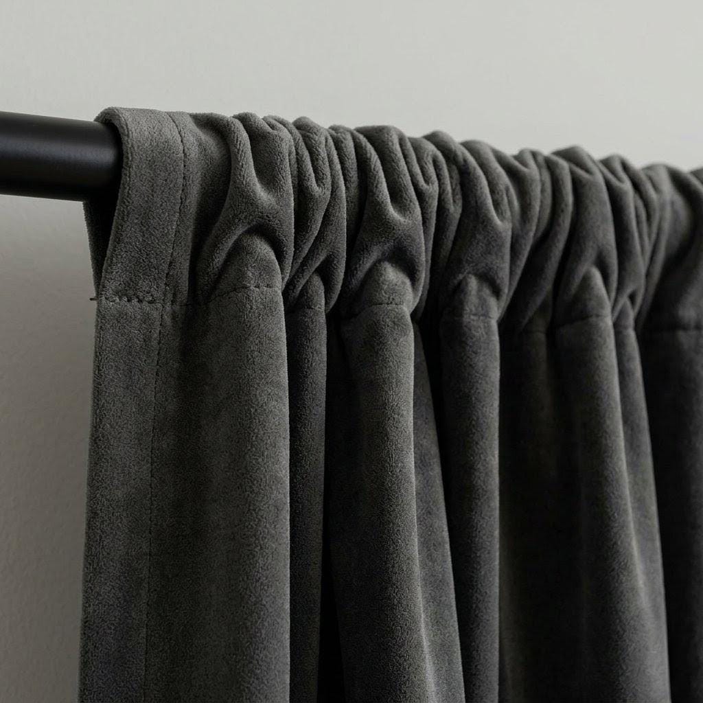 Carbon Grey Velvet Curtains, Heavy Blackout Drapes, Luxury Custom Window Panels, Rod Pocket Back Tab Grommet — image 5