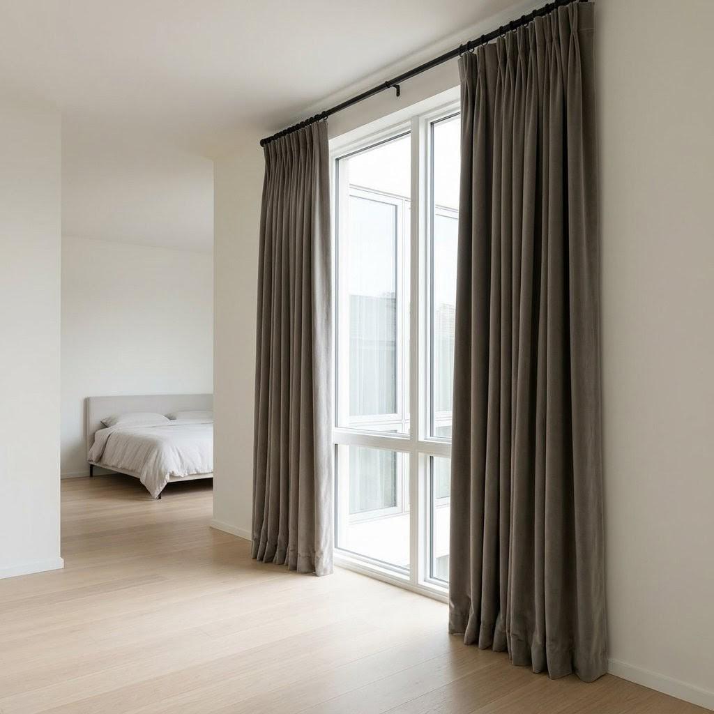 Greige Taupe Velvet Curtains, Heavy Blackout Drapes, Luxury Custom Window Panels, Rod Pocket Back Tab Grommet — image 2