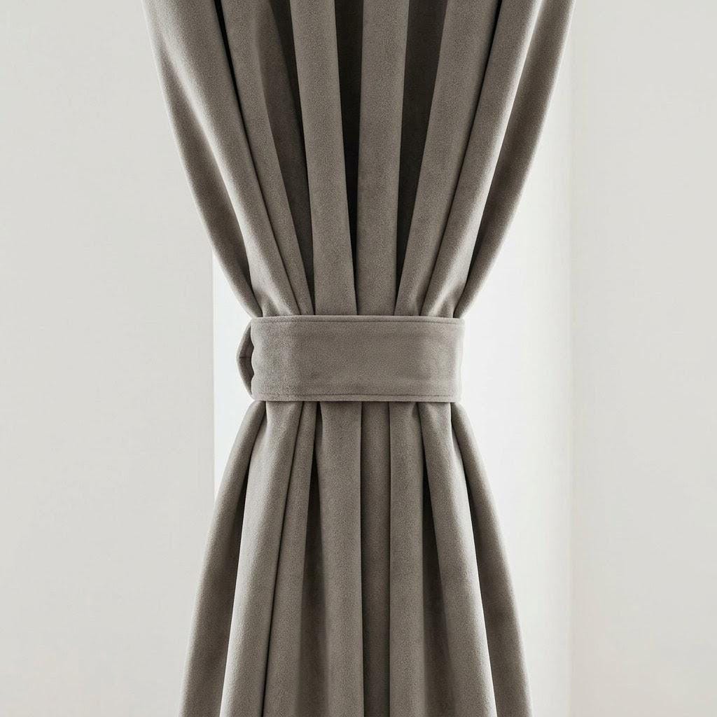 Greige Taupe Velvet Curtains, Heavy Blackout Drapes, Luxury Custom Window Panels, Rod Pocket Back Tab Grommet — image 3
