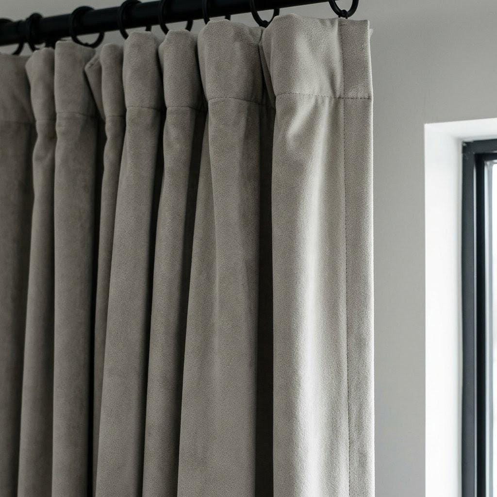 Warm Light Gray Velvet Curtains, Heavy Blackout Drapes, Custom Luxury Window Panels, Rod Pocket Back Tab Grommet — image 2