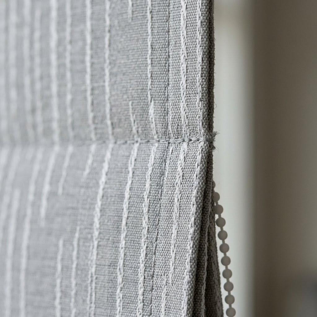 Gray Cotton Jacquard Roman Shade, Ivory Dash Pattern Corded Roman Blind, Custom Blackout Window Shade — image 2