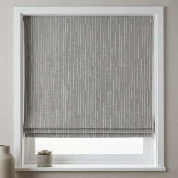 Gray Cotton Jacquard Roman Shade, Ivory Dash Pattern Corded Roman Blind, Custom Blackout Window Shade — image 1