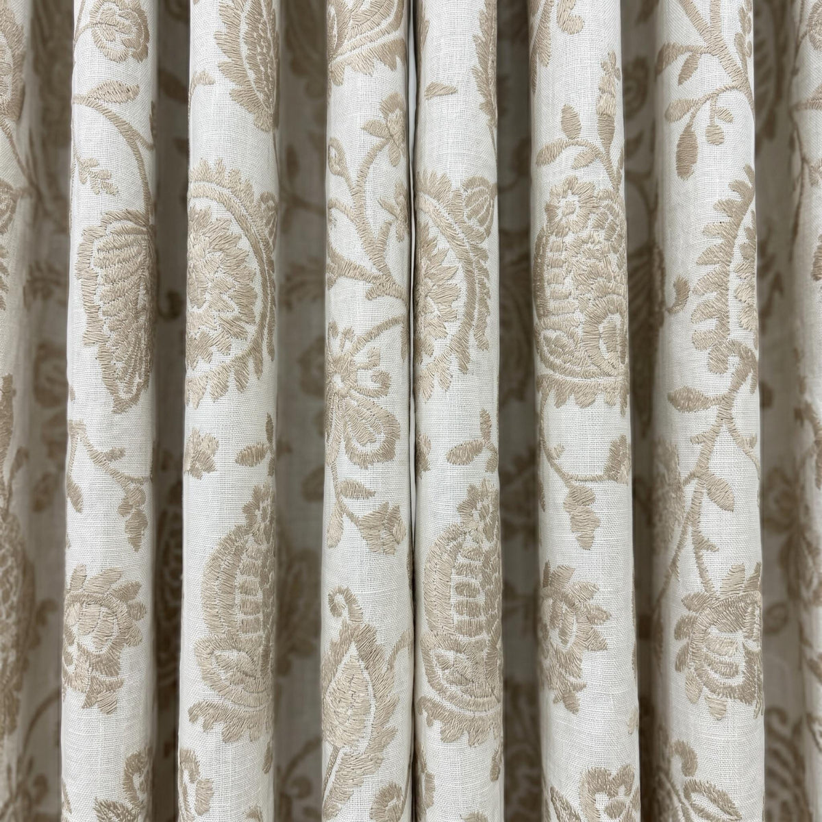 Pure White Linen Embroidered Curtains, Beige Floral Vine Drapes, Heavy Custom Window Panels, Blackout or Cotton Liner — image 7