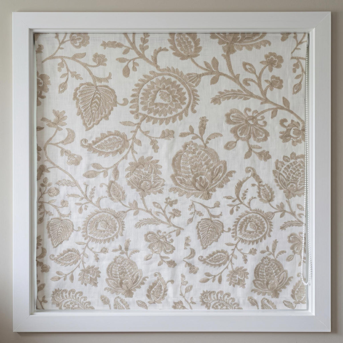 White Linen Roman Shade, Beige Floral Paisley Embroidered Corded Blind, Custom Blackout Window Shade — image 8