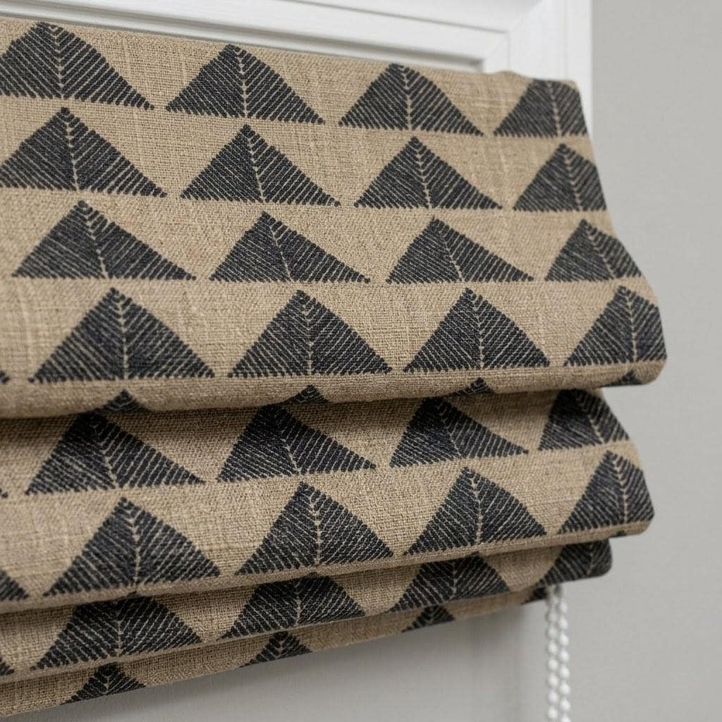 Black Beige Tribal Linen Roman Shade, Boho Geometric Corded Roman Blind, Custom Blackout Window Shade, Southwestern — image 5