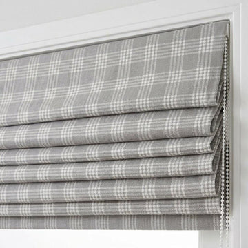 Grey Plaid Linen Roman Shade, Farmhouse Style, Custom Corded Blind — image 1
